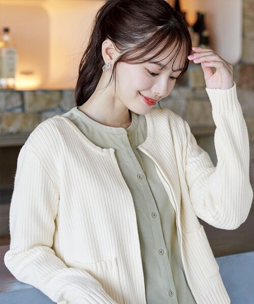大きいサイズ】ダブルジップリブ編みカーディガン（カーディガン