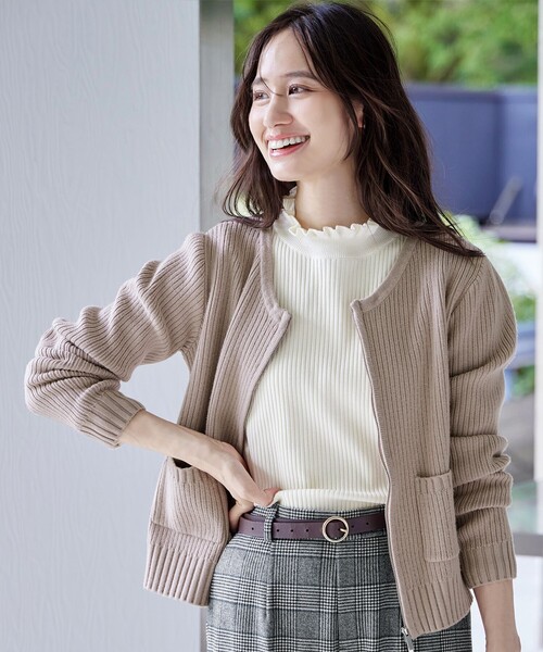 大きいサイズ】ダブルジップリブ編みカーディガン（カーディガン