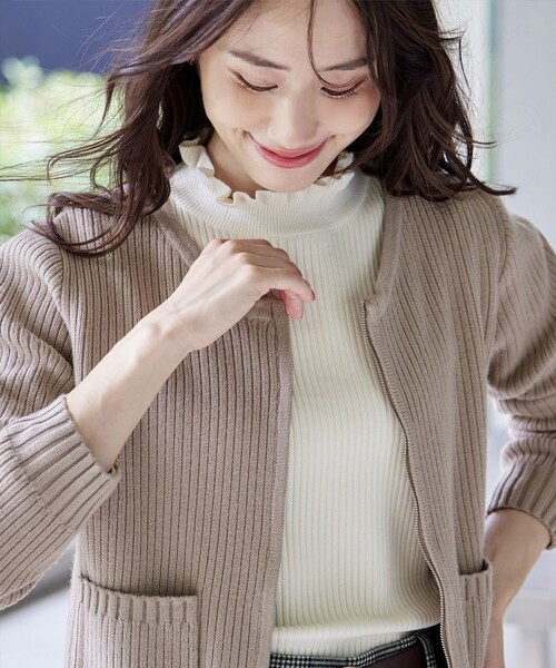 大きいサイズ】ダブルジップリブ編みカーディガン（カーディガン