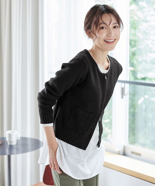 【大きいサイズ】ダブルジップリブ編みカーディガン（カーディガン/ボレロ）｜Tiaclasse（ティアクラッセ）
