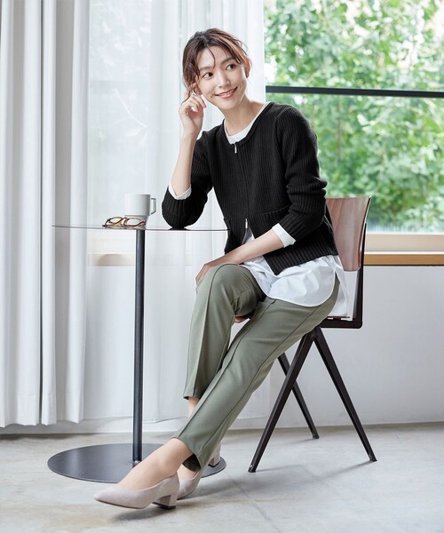 【大きいサイズ】ダブルジップリブ編みカーディガン（カーディガン/ボレロ）｜Tiaclasse（ティアクラッセ）