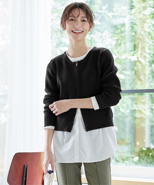 【大きいサイズ】ダブルジップリブ編みカーディガン（カーディガン/ボレロ）｜Tiaclasse（ティアクラッセ）