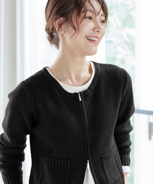 【大きいサイズ】ダブルジップリブ編みカーディガン（カーディガン/ボレロ）｜Tiaclasse（ティアクラッセ）