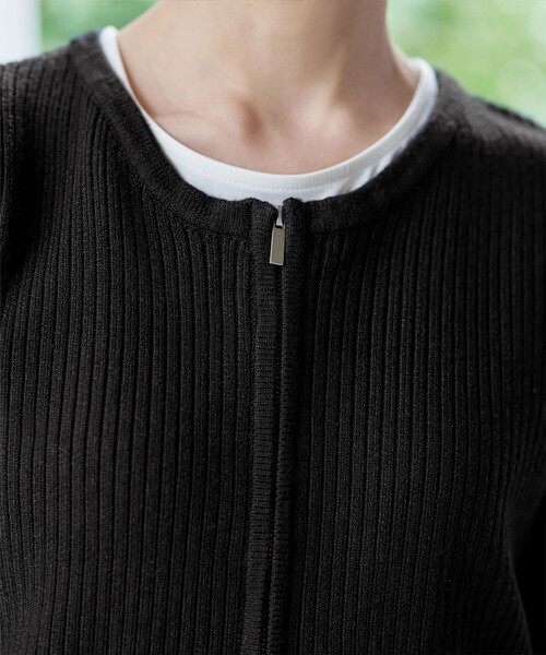 【大きいサイズ】ダブルジップリブ編みカーディガン（カーディガン/ボレロ）｜Tiaclasse（ティアクラッセ）