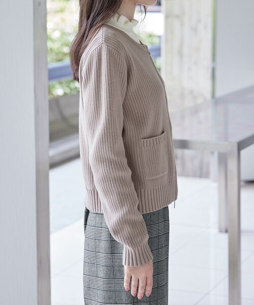 大きいサイズ】ダブルジップリブ編みカーディガン（カーディガン