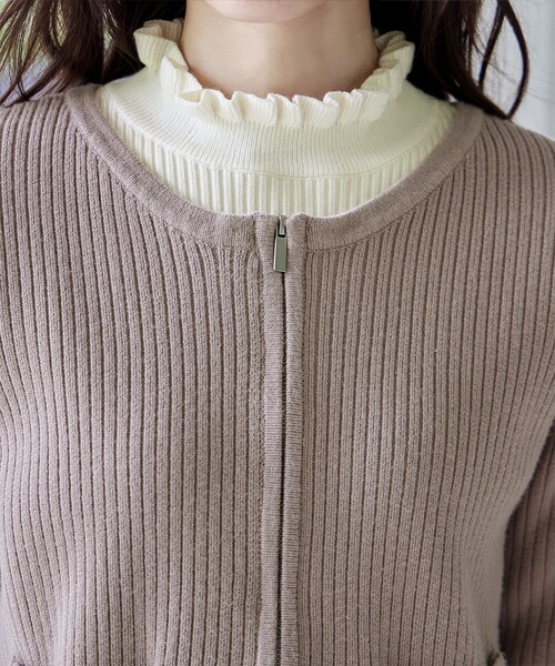 【大きいサイズ】ダブルジップリブ編みカーディガン（カーディガン/ボレロ）｜Tiaclasse（ティアクラッセ）