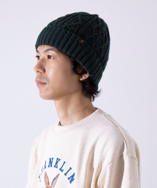 GLOSTER(グロスター)の「【GLOSTER/グロスター】ケーブル編み 裏ボア ニットワッチ ニット帽(ニットキャップ/ビーニー・メンズ・ブラック/ベージュ/ネイビー/グリーン/ブルー/グレー・FREE)」の13枚目の写真