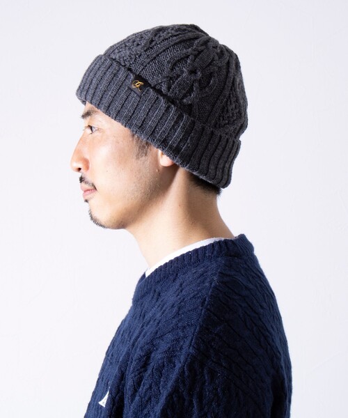 GLOSTER(グロスター)の「【GLOSTER/グロスター】ケーブル編み 裏ボア ニットワッチ ニット帽(ニットキャップ/ビーニー・メンズ・ブラック/ベージュ/ネイビー/グリーン/ブルー/グレー・FREE)」の7枚目の写真