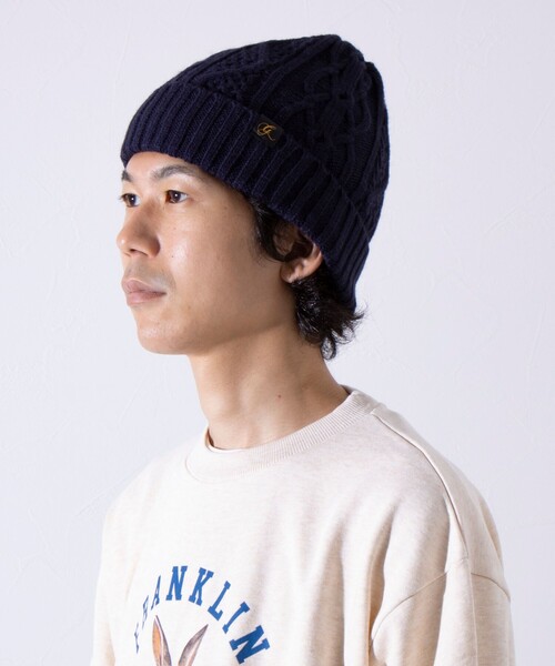 GLOSTER(グロスター)の「【GLOSTER/グロスター】ケーブル編み 裏ボア ニットワッチ ニット帽(ニットキャップ/ビーニー・メンズ・ブラック/ベージュ/ネイビー/グリーン/ブルー/グレー・FREE)」の9枚目の写真
