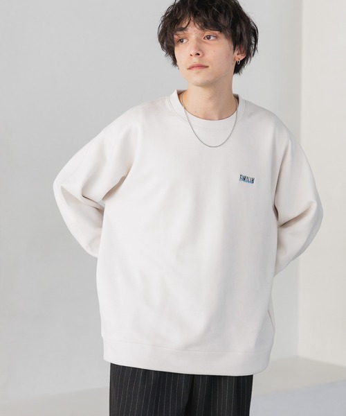 RAGEBLUE（レイジブルー）の「カットスウェード/ワンポイント刺繍オーバーサイズクルーネック（スウェット・メンズ・ベージュ/オフホワイト/ライトブルー/ブラック/ライトグレー/ブルー系その他/イエロー系その他・MEDIUM/SMALL/LARGE）」の2枚目の写真
