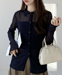 Ada.（エイダ）の「袖口スリット シアー ポロニット カーディガン トップス（ニット/セーター）」