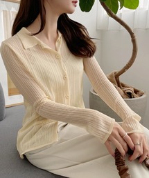 Ada.（エイダ）の「袖口スリット シアー ポロニット カーディガン トップス（ニット/セーター）」