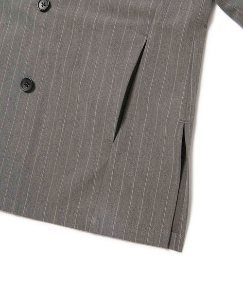 グレー ストライプ ボタンアップジャケット TAKA-Q 綿混ニット 2ボタン テーラードジャケット （ライトグレー