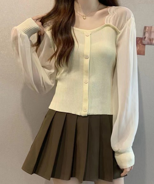 Miniministore（ミニミニストア）の「ニットブラウス 袖切り替えニットトップス（シャツ/ブラウス・レディース・ブラック/クリーム/ホワイト・FREE）」の8枚目の写真