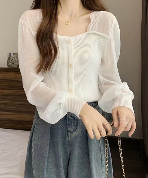 Miniministore（ミニミニストア）の「ニットブラウス 袖切り替えニットトップス（シャツ/ブラウス・レディース・ブラック/クリーム/ホワイト・FREE）」の9枚目の写真