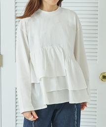 【リンクコーデ】【ママサイズ】ランダム ペプラム カットソー 長袖 Tシャツ