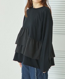 【リンクコーデ】【ママサイズ】ランダム ペプラム カットソー 長袖 Tシャツ