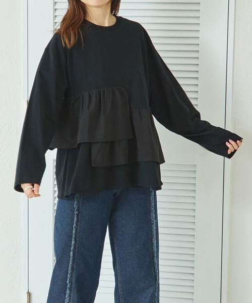 pairmanon(ペアマノン)の「【リンクコーデ】【ママサイズ】ランダム ペプラム カットソー 長袖 Tシャツ(Tシャツ/カットソー・レディース・ブラック/ホワイト・FREE)」の11枚目の写真