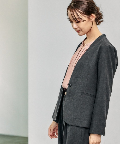 GLOBAL WORK（グローバルワーク）の「ウツクシルエットVネックジャケット/133334（ノーカラージャケット・レディース・チャコール/ブラック・MEDIUM/LARGE/SMALL/X-LARGE）」の8枚目の写真