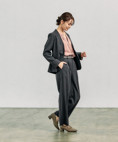 GLOBAL WORK（グローバルワーク）の「ウツクシルエットVネックジャケット/133334（ノーカラージャケット・レディース・チャコール/ブラック・MEDIUM/LARGE/SMALL/X-LARGE）」の6枚目の写真