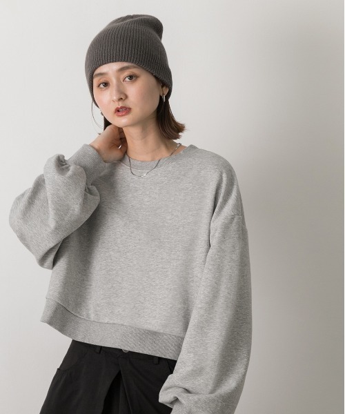 ad thie(アドティエ)の「ショート丈 裏毛プルオーバー(スウェット・レディース・チャコール/アイボリー/ネイビー/オートミール/ブラック/杢グレー/レッド/ブラウン・FREE)」の17枚目の写真