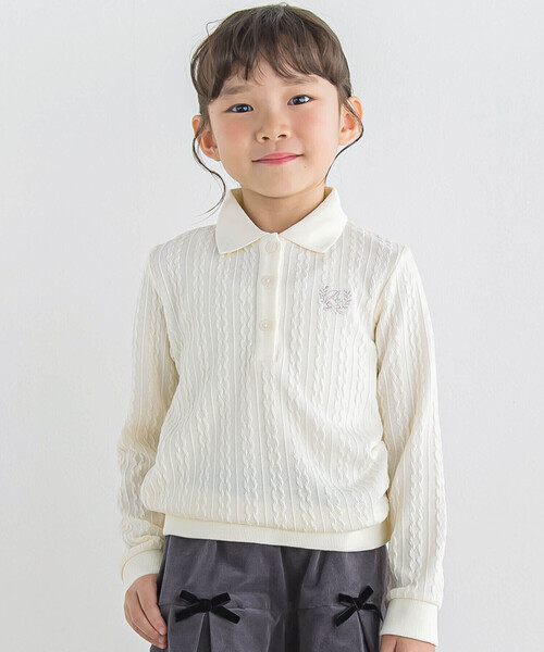 【セール】ケーブルジャガードニットポロ(90~160cm)（ポロシャツ）｜BeBe（ベベ） 6,160円