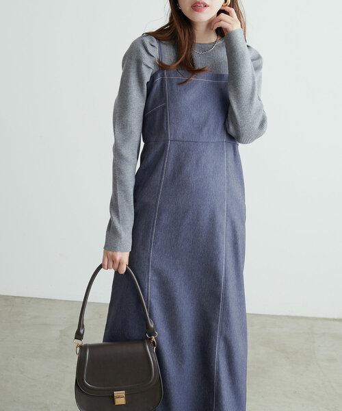 natural couture(ナチュラルクチュール)の「デニム風ビスチェキャミワンピース(ワンピース・レディース・ブラウン/その他1/インディゴブルー/ブラック・MEDIUM/LARGE)」の3枚目の写真