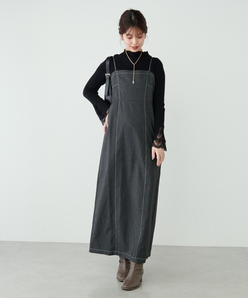 natural couture(ナチュラルクチュール)の「デニム風ビスチェキャミワンピース(ワンピース・レディース・ブラウン/その他1/インディゴブルー/ブラック・MEDIUM/LARGE)」の6枚目の写真