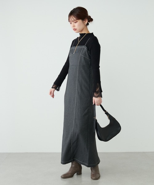 natural couture(ナチュラルクチュール)の「デニム風ビスチェキャミワンピース(ワンピース・レディース・ブラウン/その他1/インディゴブルー/ブラック・MEDIUM/LARGE)」の5枚目の写真