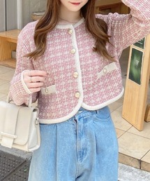 ショート丈ツイードニットカーディガン/A