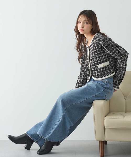 INGNI（イング）の「ショート丈ツイードニットカーディガン／Ａ（カーディガン/ボレロ・レディース・アイボリー/ブラック×ホワイト/ピンク・M）」の5枚目の写真