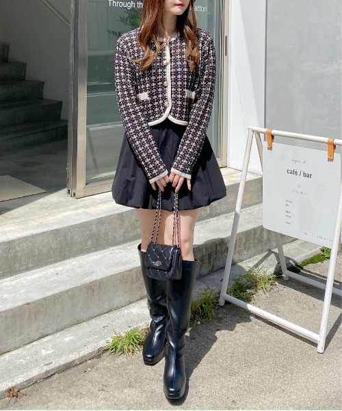 INGNI（イング）の「ショート丈ツイードニットカーディガン／Ａ（カーディガン/ボレロ・レディース・アイボリー/ブラック×ホワイト/ピンク・M）」の20枚目の写真