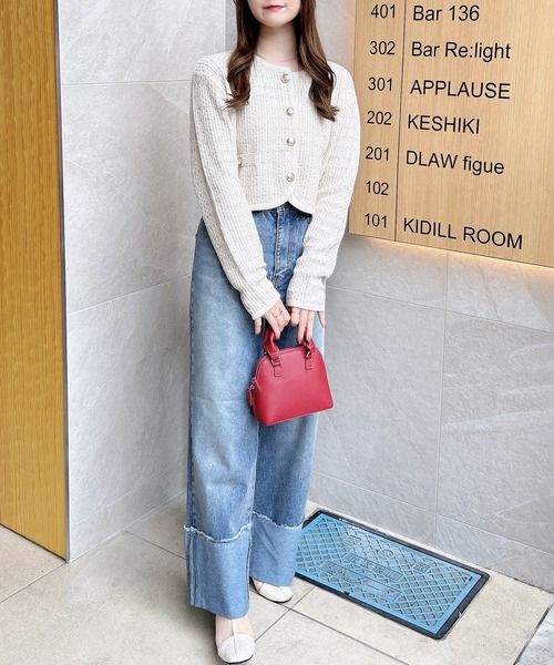 INGNI（イング）の「ショート丈ツイードニットカーディガン／Ａ（カーディガン/ボレロ・レディース・アイボリー/ブラック×ホワイト/ピンク・M）」の12枚目の写真