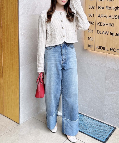 INGNI（イング）の「ショート丈ツイードニットカーディガン／Ａ（カーディガン/ボレロ・レディース・アイボリー/ブラック×ホワイト/ピンク・M）」の13枚目の写真