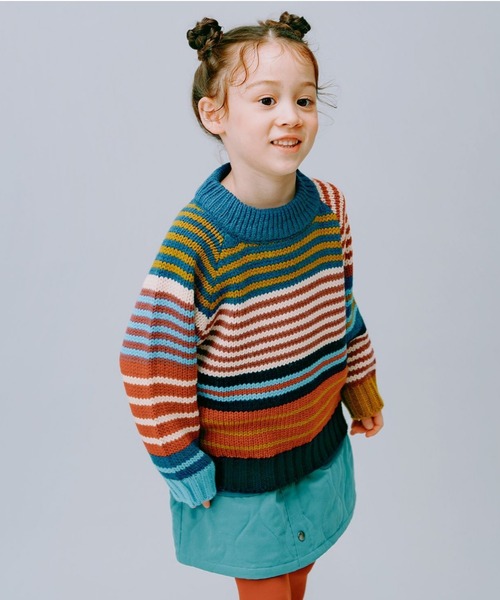 BEAMS mini(ビームスミニ)の「カラフル ボーダー ニット 2024FW(90~150cm)(ニット/セーター・キッズ・ネイビー/ホワイト系その他5・90/150/140/130/120/110/100)」の1枚目の写真