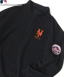 MLB/メジャーリーグベースボール オーバーサイズ 裏毛 チームロゴ スウェットハーフジップ レディース メンズ トレーナー