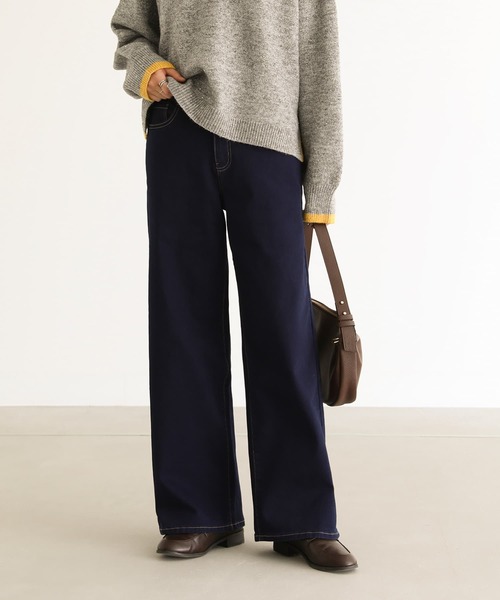 n'OrLABEL（ノアールレーベル）の「【機能素材】『パウダー裏起毛ストレートワイドデニムパンツ』（デニムパンツ・レディース・ワンウォッシュ/ブラック/サックスブルー・3L/L～LL/S～Ｍ）」の3枚目の写真