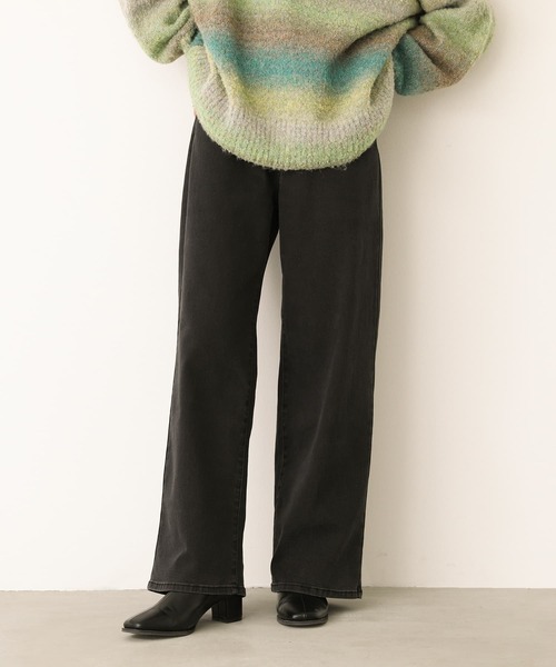 n'OrLABEL（ノアールレーベル）の「【機能素材】『パウダー裏起毛ストレートワイドデニムパンツ』（デニムパンツ・レディース・ワンウォッシュ/ブラック/サックスブルー・3L/L～LL/S～Ｍ）」の2枚目の写真