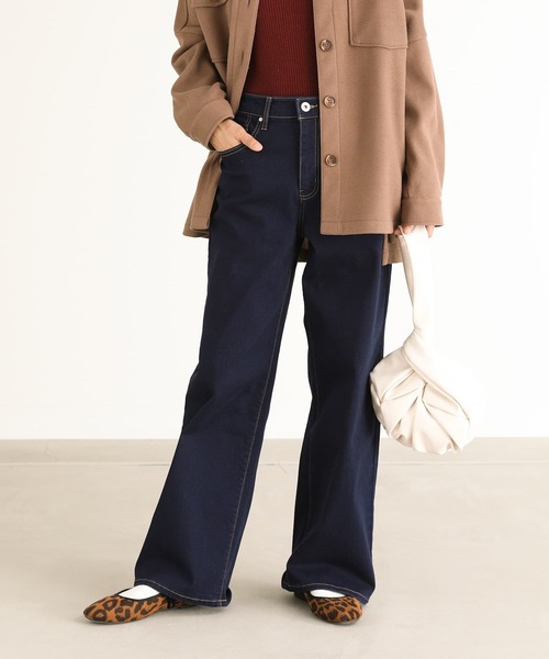 n'OrLABEL（ノアールレーベル）の「【機能素材】『パウダー裏起毛ストレートワイドデニムパンツ』（デニムパンツ・レディース・ワンウォッシュ/ブラック/サックスブルー・3L/L～LL/S～Ｍ）」の8枚目の写真