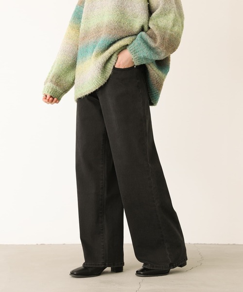 n'OrLABEL（ノアールレーベル）の「【機能素材】『パウダー裏起毛ストレートワイドデニムパンツ』（デニムパンツ・レディース・ワンウォッシュ/ブラック/サックスブルー・3L/L～LL/S～Ｍ）」の4枚目の写真