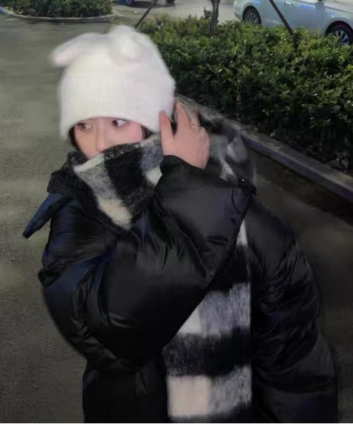 Per sist ence（パーシエンス）の「ボリュームレトロチェックフリンジマフラー（マフラー・レディース・ブラック/ライトブルー/ブルー/ブラウン/グリーン系/パープル/グリーン/ピンク/ローズ・FREE）」の10枚目の写真