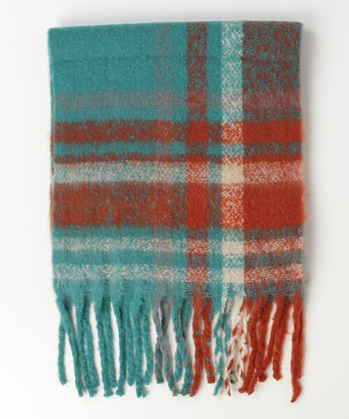 Per sist ence（パーシエンス）の「ボリュームレトロチェックフリンジマフラー（マフラー・レディース・ブラック/ライトブルー/ブルー/ブラウン/グリーン系/パープル/グリーン/ピンク/ローズ・FREE）」の16枚目の写真