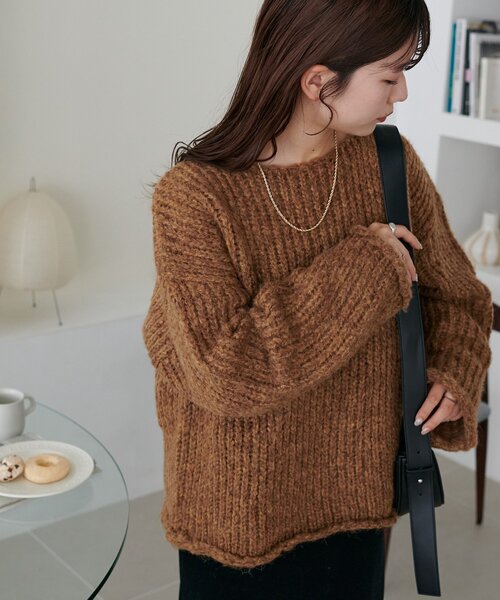 ニットセーター　レディース　ブラウン　長袖　コート　綺麗 DISCOAT（ディスコート）の「【WEB限定】手編み風プルオーバー（ニット