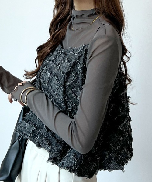 Futier land（フューティアランド）の「スクエアフリンジバルーンキャミビスチェ（キャミソール・レディース・ブラウン/グレイッシュベージュ/ブラック・MEDIUM）」の9枚目の写真