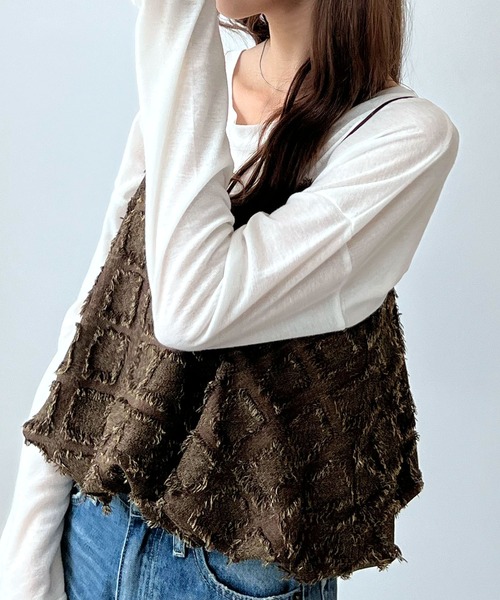 Futier land（フューティアランド）の「スクエアフリンジバルーンキャミビスチェ（キャミソール・レディース・ブラウン/グレイッシュベージュ/ブラック・MEDIUM）」の20枚目の写真