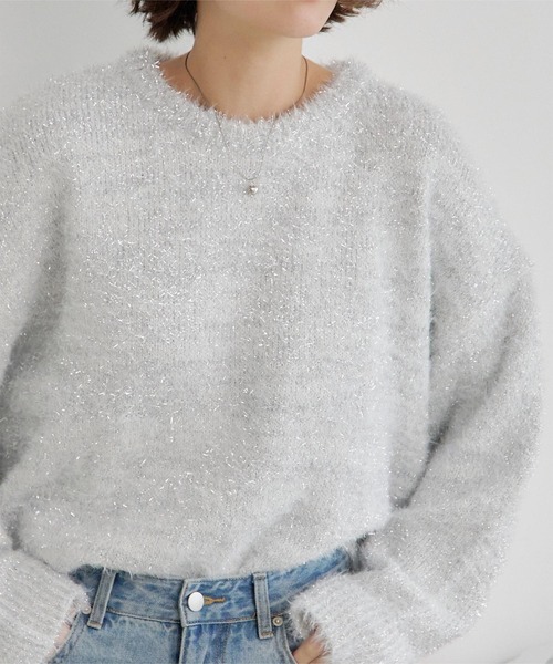 titivate（ティティベイト）の「ラメフェザーニット（ニット/セーター・レディース・アイボリー/ブラック/ライトグレー/ブルー・M）」の2枚目の写真