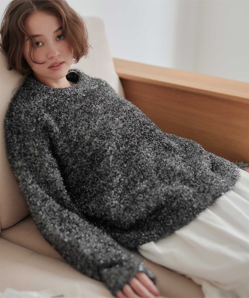 titivate（ティティベイト）の「ラメフェザーニット（ニット/セーター・レディース・アイボリー/ブラック/ライトグレー/ブルー・M）」の7枚目の写真