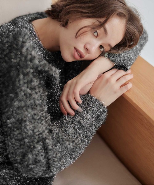 titivate（ティティベイト）の「ラメフェザーニット（ニット/セーター・レディース・アイボリー/ブラック/ライトグレー/ブルー・M）」の8枚目の写真