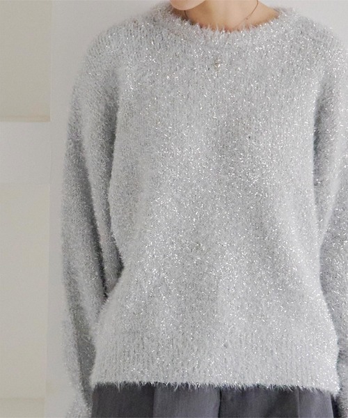 titivate（ティティベイト）の「ラメフェザーニット（ニット/セーター・レディース・アイボリー/ブラック/ライトグレー/ブルー・M）」の9枚目の写真