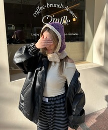 StyleSea（スタイルシー）の「フロントボタン付きバイカラーニットバラクラバ（ニットキャップ/ビーニー）」